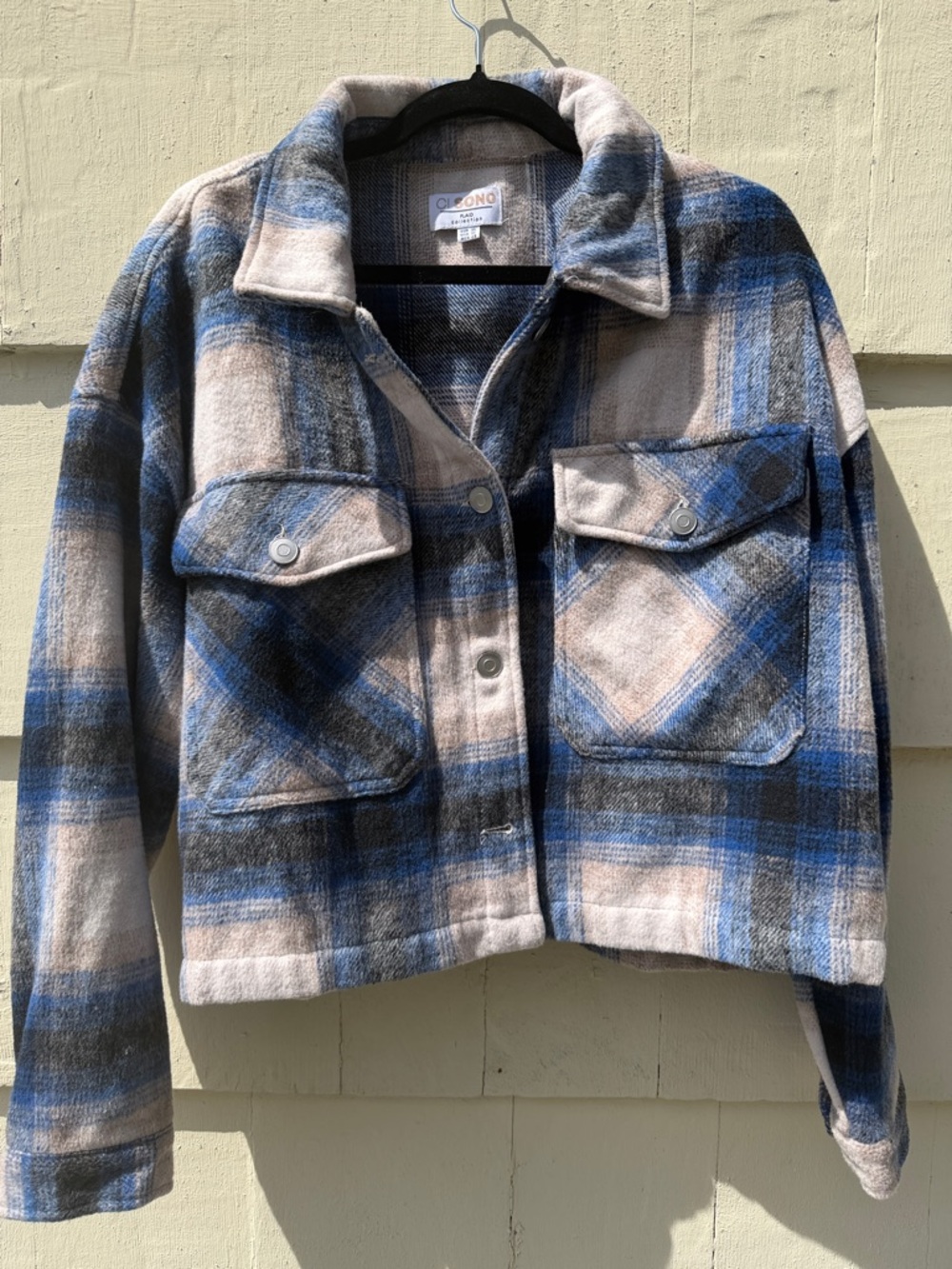 Blue & Cream Plaid Crop Jacket